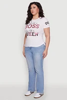 Womens Plus Size Hustle Like A Boss Live Like A Queen Top, White, Size 2X