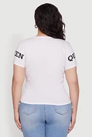 Womens Plus Size Hustle Like A Boss Live Like A Queen Top, White, Size 2X