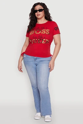 Womens Plus Size Hustle Like A Boss Live Like A Queen Top, Red, Size 1X