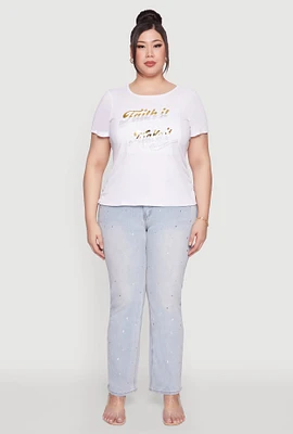 Womens Plus Faith It 3D Foil Graphic Tee, White,
