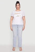 Womens Plus Faith It 3D Foil Graphic Tee, White,