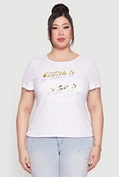 Womens Plus Faith It 3D Foil Graphic Tee, White,