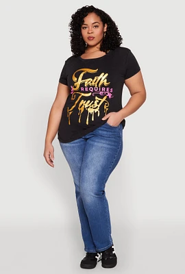 Womens Plus Size Mineral Wash Faith Graphic Tee, Grey, Size 2X