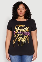 Womens Plus Size Mineral Wash Faith Graphic Tee, Grey, Size 2X