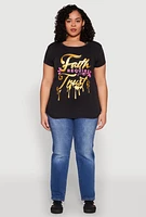 Womens Plus Size Mineral Wash Faith Graphic Tee, Grey, Size 2X
