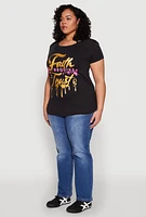 Womens Plus Size Mineral Wash Faith Graphic Tee, Grey, Size 2X