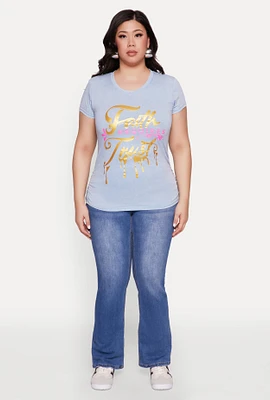 Womens Plus Size Mineral Wash Faith Graphic Tee, Blue, Size 1X