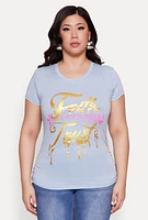 Womens Plus Size Mineral Wash Faith Graphic Tee, Blue, Size 1X