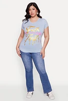 Womens Plus Size Mineral Wash Faith Graphic Tee, Blue, Size 1X