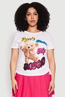 Womens Plus Size Dont Ruin My Mood Sequin Graphic Tee, White, Size 3X