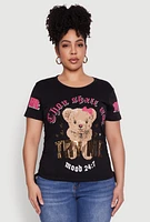 Womens Plus Size Thou Shall Not Try Me Bear Graphic Top, Black, Size 2X