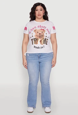 Womens Plus Size Thou Shall Not Try Me Bear Graphic Top, White, Size 1X