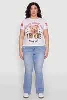 Womens Plus Size Thou Shall Not Try Me Bear Graphic Top, White, Size 1X