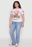Womens Plus Size Thou Shall Not Try Me Bear Graphic Top, White, Size 1X
