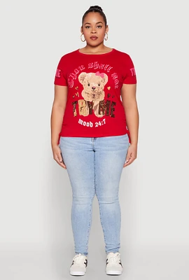 Womens Plus Size Thou Shall Not Try Me Bear Graphic Top, Red, Size 1X