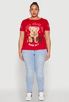 Womens Plus Size Thou Shall Not Try Me Bear Graphic Top, Red, Size 1X