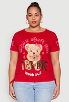 Womens Plus Size Thou Shall Not Try Me Bear Graphic Top, Red, Size 1X