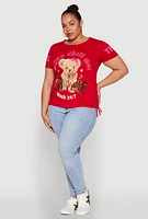 Womens Plus Size Thou Shall Not Try Me Bear Graphic Top, Red, Size 1X
