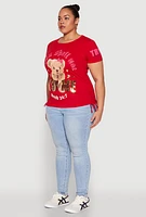 Womens Plus Size Thou Shall Not Try Me Bear Graphic Top, Red, Size 1X