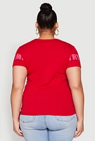 Womens Plus Size Thou Shall Not Try Me Bear Graphic Top, Red, Size 3X