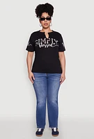 Womens Plus Size Sequin Simply Blessed Graphic Tee, Black, Size 1X