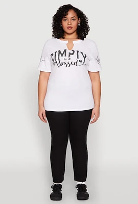 Womens Plus Size Sequin Simply Blessed Graphic Tee, White, Size 2X