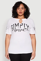 Womens Plus Size Sequin Simply Blessed Graphic Tee, White, Size 1X