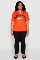 Womens Plus Size Sequin Simply Blessed Graphic Tee, Orange, Size 2X