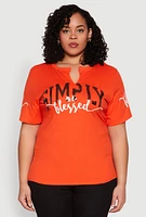 Womens Plus Size Sequin Simply Blessed Graphic Tee, Orange, Size 2X