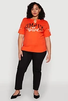 Womens Plus Size Sequin Simply Blessed Graphic Tee, Orange, Size 2X