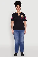 Womens Plus Size Sequin Greetings Bear Graphic Tee, Black, Size 2X