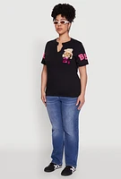 Womens Plus Size Sequin Greetings Bear Graphic Tee, Black, Size 2X