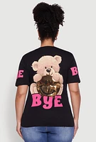 Womens Plus Size Sequin Greetings Bear Graphic Tee, Black, Size 3X