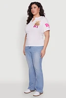 Womens Plus Size Sequin Greetings Bear Graphic Tee, White, Size 1X