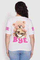 Womens Plus Size Sequin Greetings Bear Graphic Tee, White, Size 1X
