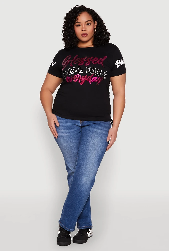 Womens Plus Size Sequin Blessed Everyday Graphic Tee, Black, Size 3X