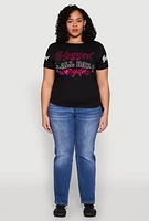 Womens Plus Size Sequin Blessed Everyday Graphic Tee, Black, Size 3X