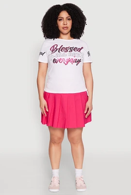 Womens Plus Size Sequin Blessed Everyday Graphic Tee, White, Size 1X