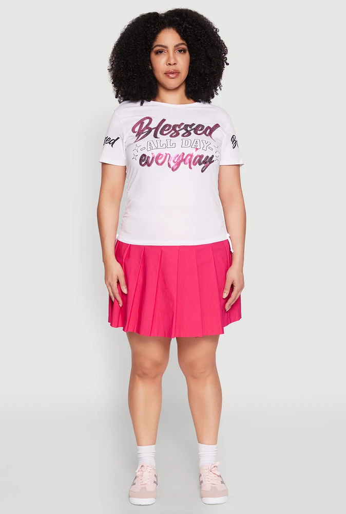 Womens Plus Size Sequin Blessed Everyday Graphic Tee, White, Size 2X