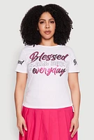Womens Plus Size Sequin Blessed Everyday Graphic Tee, White, Size 1X