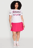 Womens Plus Size Sequin Blessed Everyday Graphic Tee, White, Size 1X