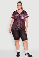 Womens Plus Striped New York Print Jersey Mesh Tee, 1X