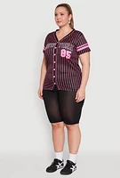 Womens Plus Striped New York Print Jersey Mesh Tee, 1X
