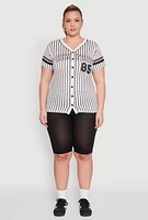 Womens Plus Striped New York Print Jersey Mesh Tee,