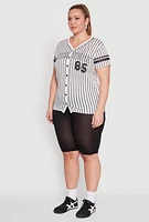 Womens Plus Striped New York Print Jersey Mesh Tee,