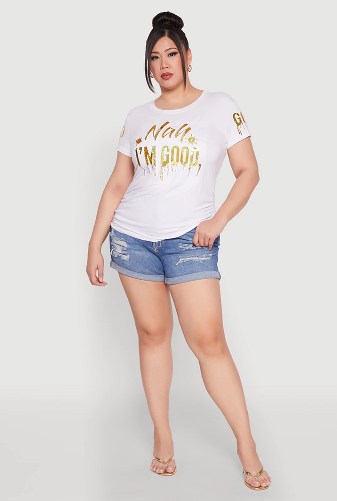 Womens Plus Size Nah Im Good 3D Foil Graphic Tee, White, Size 1X
