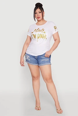 Womens Plus Size Nah Im Good 3D Foil Graphic Tee, White, Size 1X