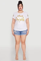 Womens Plus Size Nah Im Good 3D Foil Graphic Tee, White, Size 1X