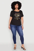 Womens Plus Size Kinda Sweet 3D Foil Graphic Tee, Black, Size 3X