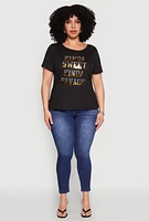Womens Plus Size Kinda Sweet 3D Foil Graphic Tee, Black, Size 3X